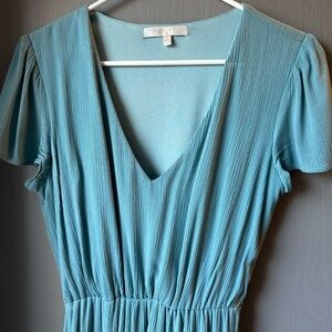WAFY Size S Grecian Gauze Blue V-Neck Dress